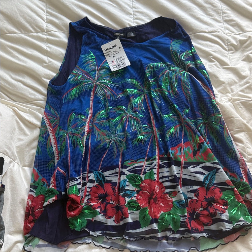 Desigual Blue Tropical Floral Blouse
